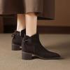 Krazing Pot Cow Suede Nubuck Round Toe Thick Heels Chelsea Boots Size 42 Slip on Women Butterfly-knot Ankle Boots