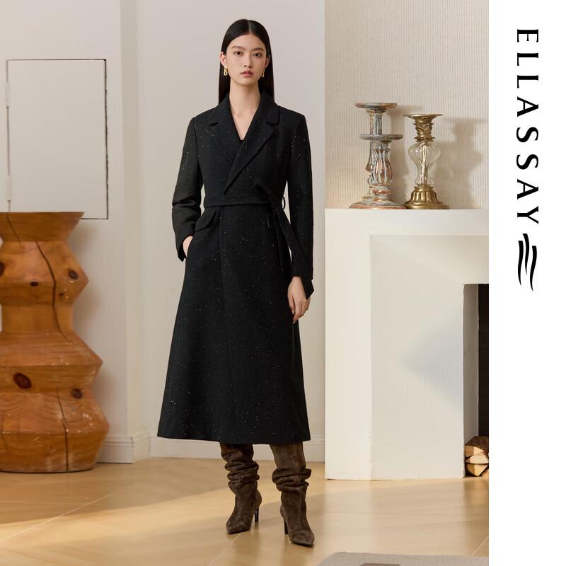 

ELLASSAY Women s Wool Blend Long Coat with Sequin Detail L