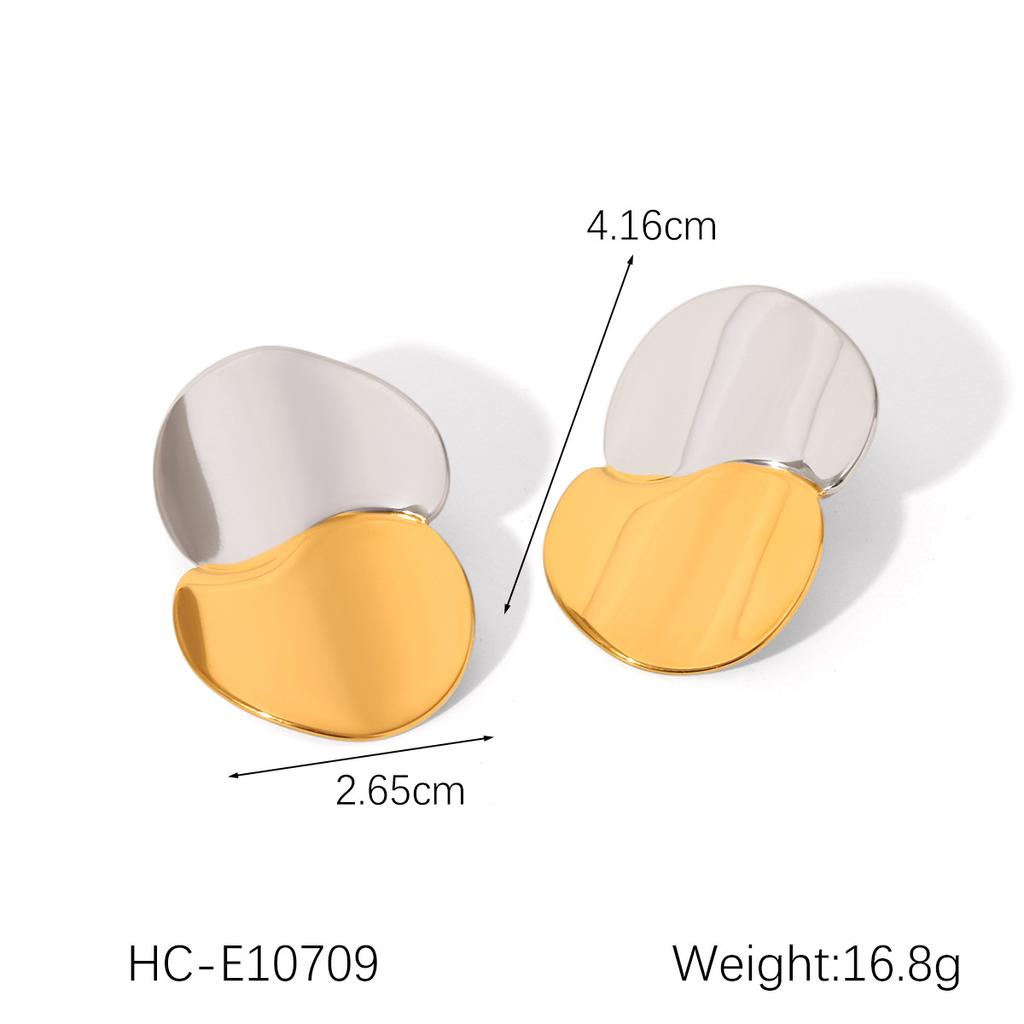 Gold and silver color blocked stainless steel earrings for women, smooth geometric texture, sun pentagram, European and American design, jewelry gift