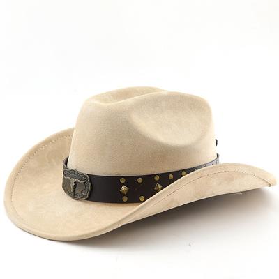 Vintage Cow Head, Suede, Western Cowboy Hat, Jazz Top Hat, Men'S And Women'S Ethnic Style Felt Hat, Big Eaves Hat