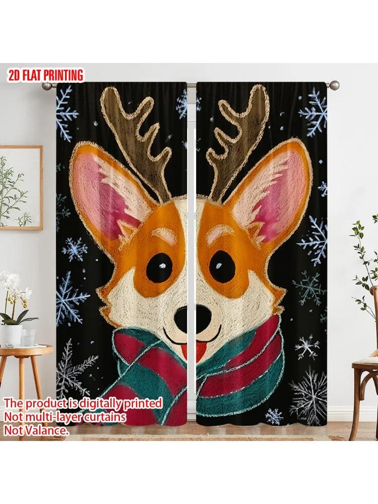 

Set Of 2 Plane Printing Curtains Window Treatment Cute Dog Versatile Durable Polyester Without Rod Festive Bedroom Made Decor W100*H70(CM)-Hooks&1PCS
