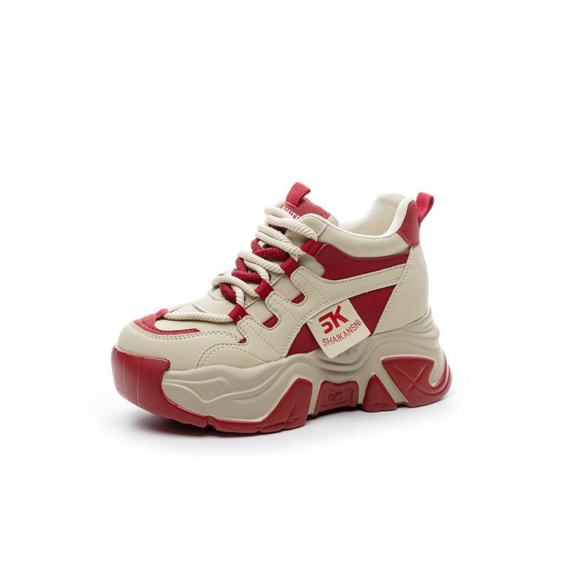 Nuovi scarponcini invernali versione coreana con rialzo interno scarpe casual da papà suola platform tacco a zeppa scarpe da studente abbinamento colori versatile scarpe da donna