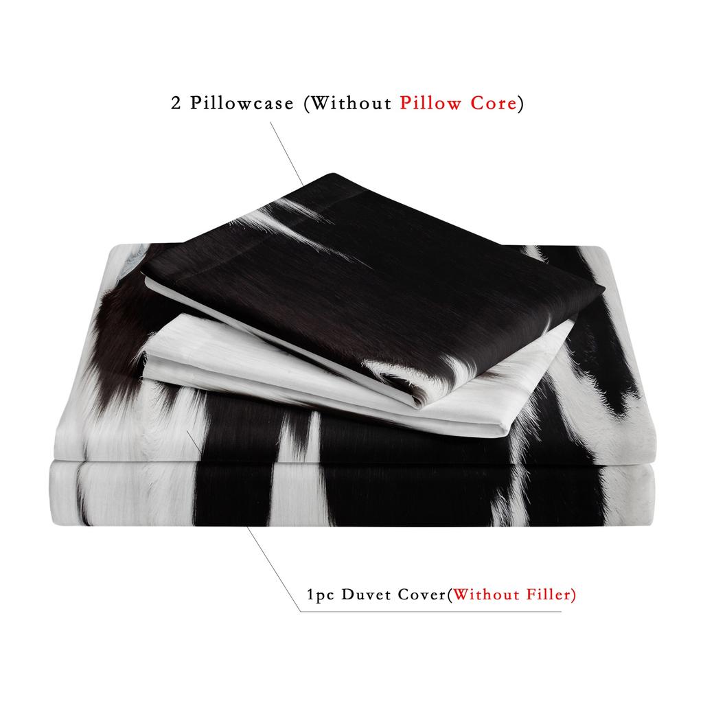 3pcs Cowhide Pattern Print Comforter Cover Set, Black White Animal Print Bedding, Washable Microfiber Duvet Cover