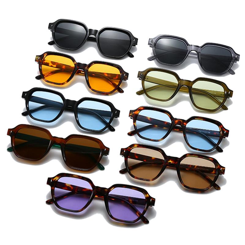  New Fashion Square Women Sunglasses Retro Trending Orange Leopard Rivets Candy Color Sun Glasses Shades UV400