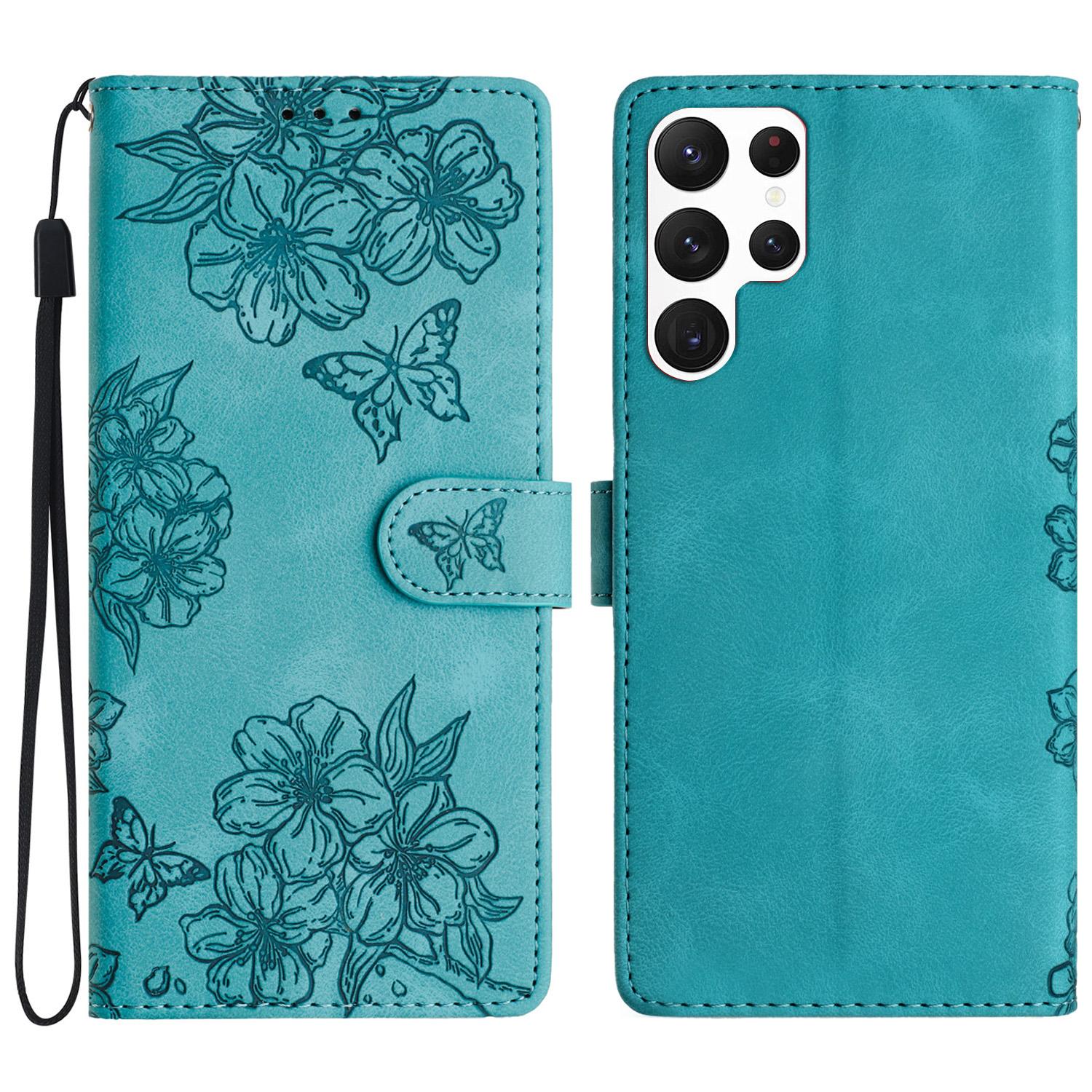 

For Samsung Galaxy S24 Ultra Phone Case Imprinted PU Leather Phone Stand Cover Green
