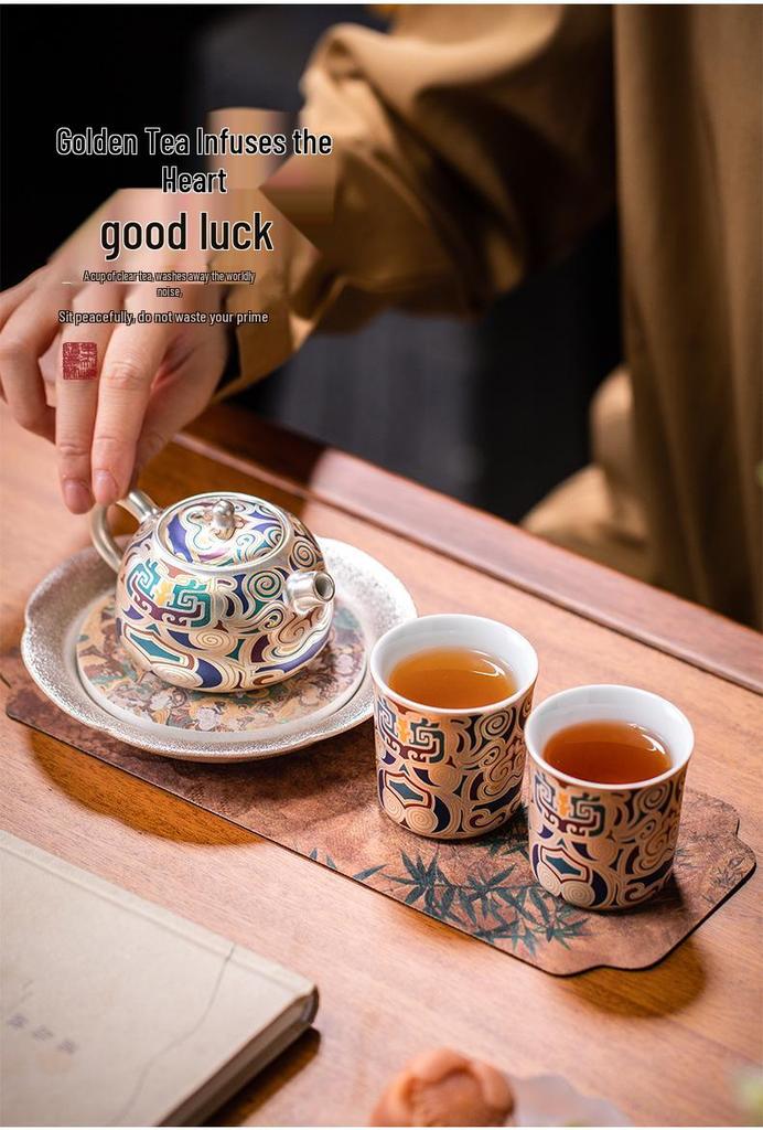 Dunhuang Gilded Silver Tea Set: Perfect Gift for Elders, Teachers, Corporate Events, or International Souvenirs.
