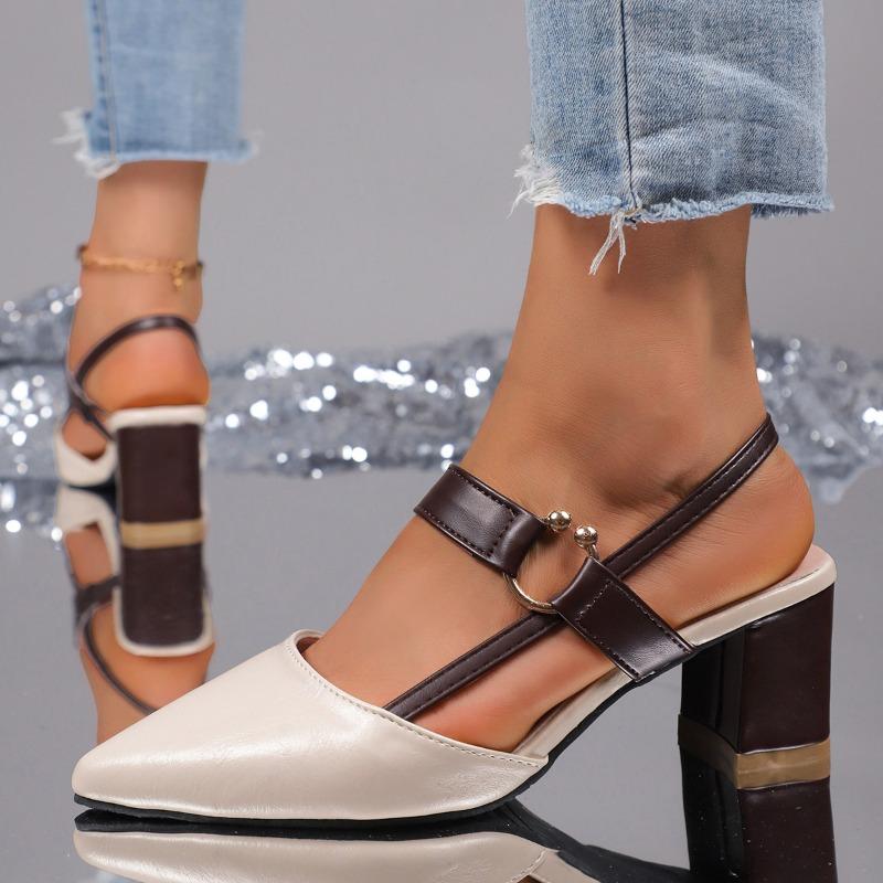 Fashion 2025 New Elegant Pointed Toe Chunky Heel Sandals Women Summer High Heels Pumps Woman Fashion Thick Heeled Party Dress Sandals