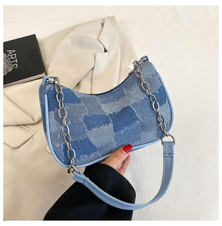 Denim fashion casual bag 2025 popular underarm shoulder bag simple foreign style portable shoulder bag personalized women's bag