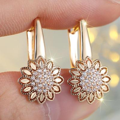 Orecchini pendenti di lusso color oro con girasole per donna, zirconi bianchi, regali per feste di nozze, gioielli di personalità