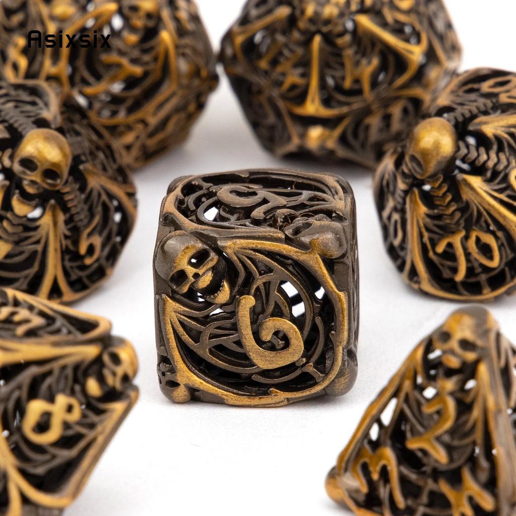 7 Pcs Orange Skull Metal Dice Hollow Metal Polyhedral Dice Set Suitable for Role-Playing RPG  Board Game Card Game