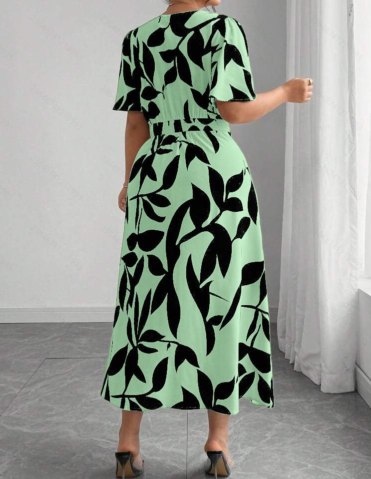 Elegantes europäisches & amerikanisches Übergrößen-V-Ausschnitt-Langkleid