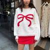 Women's Bow Jacquard Sweater Autumn/Winter Lazy Style Loose Warm Comfortable Hooded Knitted Sweater 3617