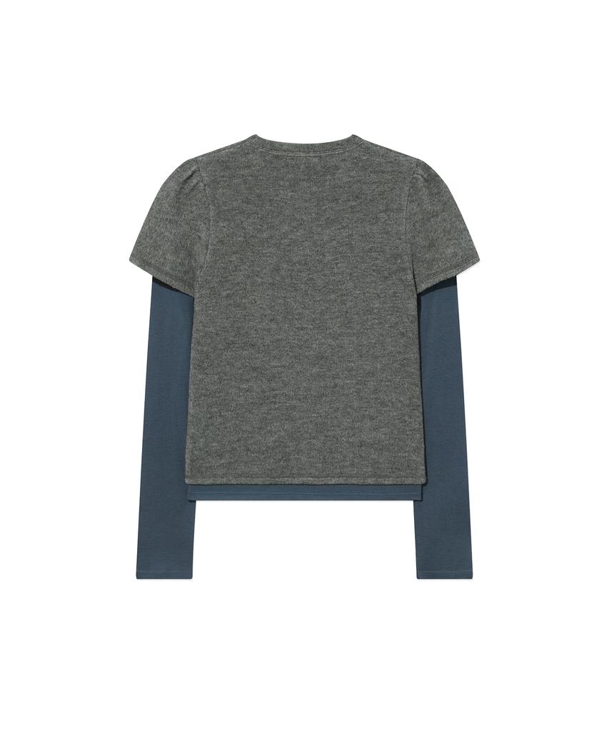 COVERNAT WOMAN Henley Neck Layered Long Sleeve Melange Gray