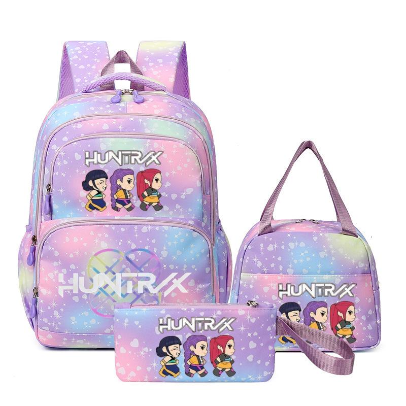 Girls  Group Printed Backpack, Teenage Girl Student Schoolbag, Children S Large-Capacity Schoolbag Three-Piece Set Three-piece set