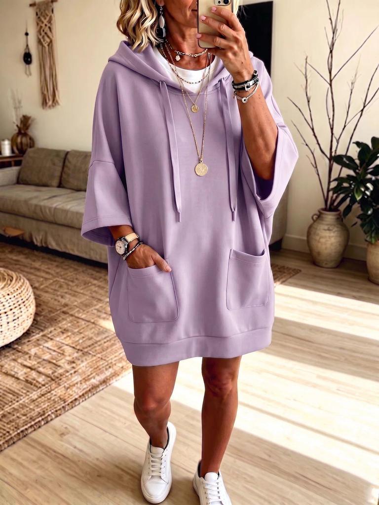 2026 Autumn Winter Women's Casual Solid Color Loose Fit Hoodie