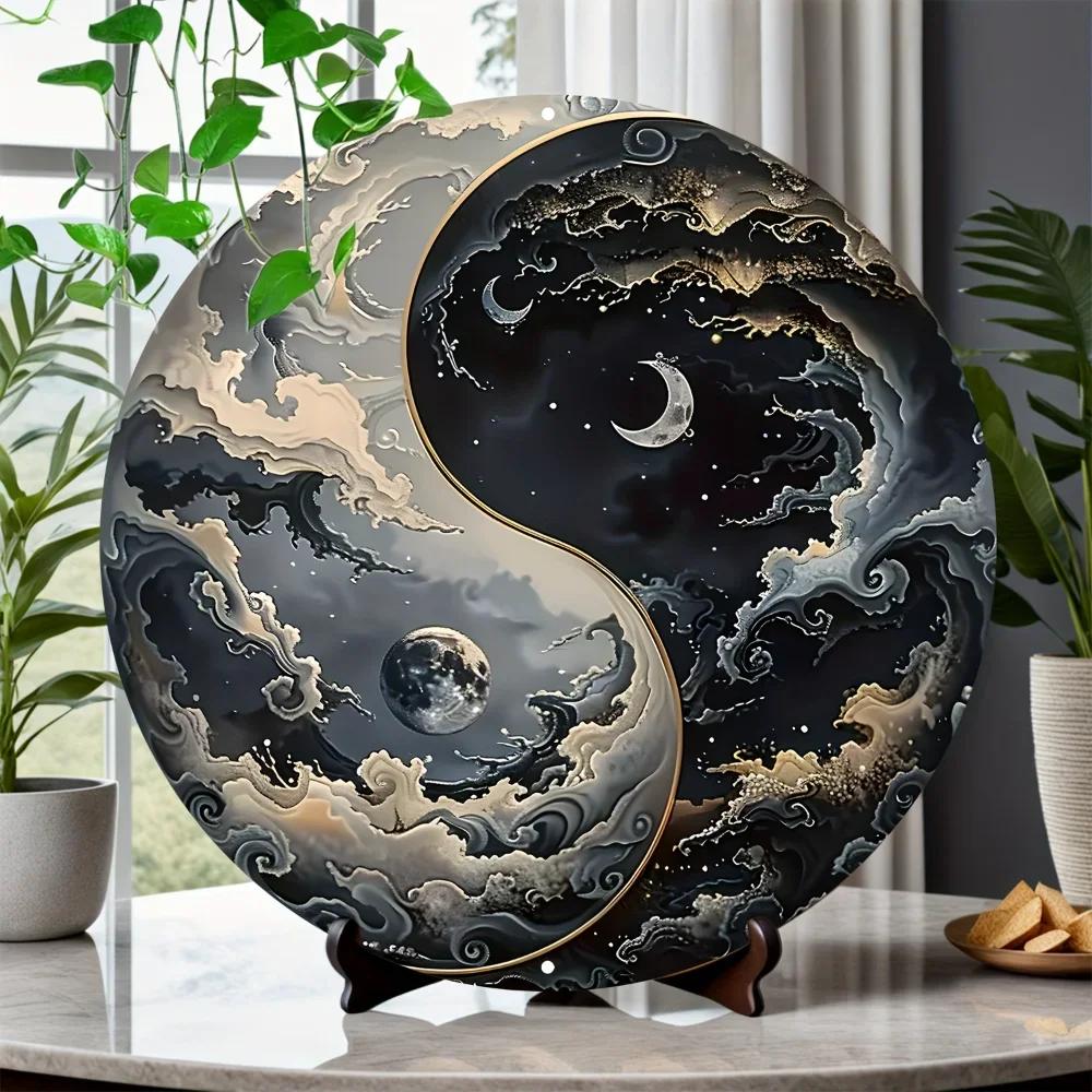 OrientalAura 1pc Yin Yang Bagua Aluminum Sign - 8 Inch Round HD Printed Metal Decor - Weather Resistant for Home