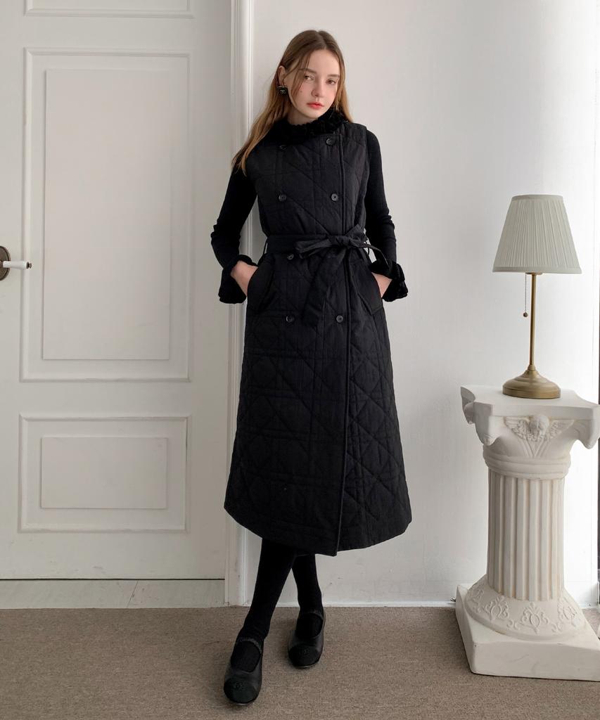 Baseukala [Set] Winter Dress+Jacket+Hood Quilted 3-Piece Black
