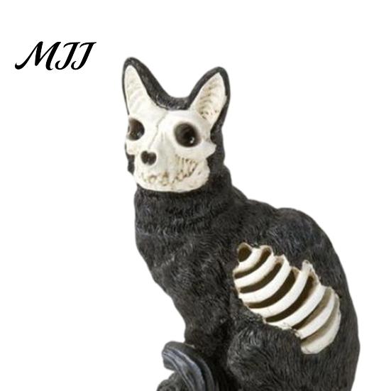 Black Cat Pumpkin Decoration Halloween Skull Figurine, Gothic Statue with Hollow Ribs, Resin Carved Spooky for Desktop Showcase Outdoor