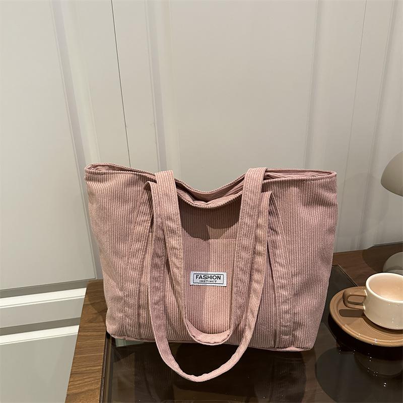 Autumn Vintage Women Corduroy Shoulder Bags Simple Solid Color Ladies Tote Bag Large Capacity Thread Design Female Handbags