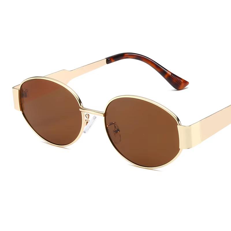 Vintage Oval Sunglasses New Stylish Metal Rim Outdoor Shades Trendy Fashion Luxury Brand Design Anti-UV Sun Glasses