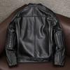 New Genuine Sheepskin Leather Jacket Men Slim Fit Biker Jacket Short Stand Collar Youth Fashion