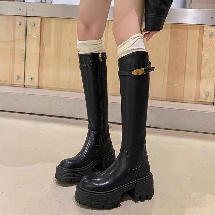 Thick-soled height-increasing small Spice Girl Boots Women's 2025 knee-length boots Elastic Skinny Boots Tall Knight Boots