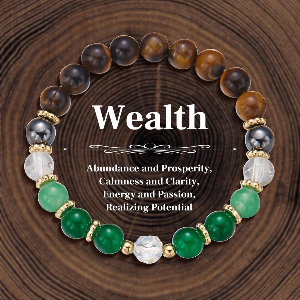 European-American Geometric Beaded Bracelet with 8mm Aventurine & Tiger Eye Stones