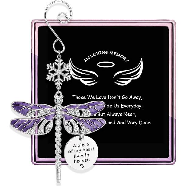 Lost Loved One Christmas Ornament,in Memory of Loved One Gifts Dragonfly Memorial Ornament,A Piece of My Heart Lives in Heaven Dragonfly Memorial Purple Dragonfly Memorial