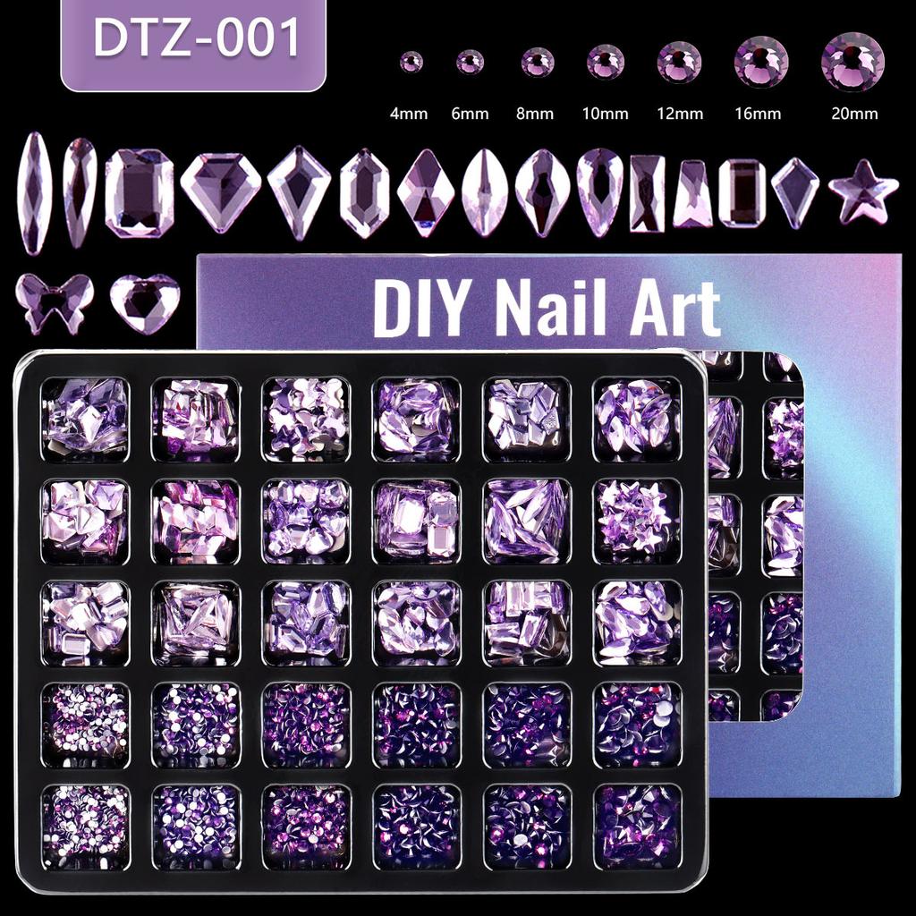 Nail Art 30 Grid Boxed Nail Art Flat Bottom Special-Shaped Diamond Transparent Ab Big Red Nail Rhinestone Nail Art Jewelry