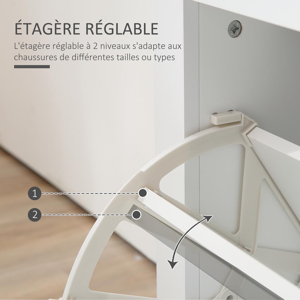 Mobiletto Portascale a 2 Cassetti Moderno Stretto Organizzatore in Legno per Corridoio con Ante a Ribalta Scaffale Regolabile per 6-12 Paia, Bianco