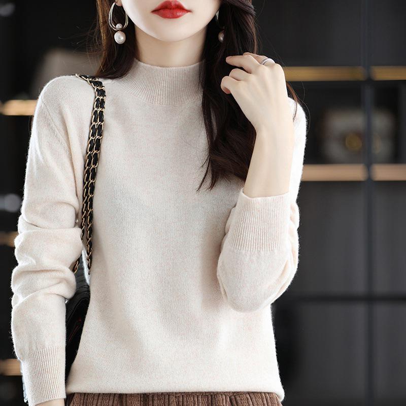 Women's High-Neck Pure Wool Sweater – 2023 Autumn/Winter Knit Base Layer