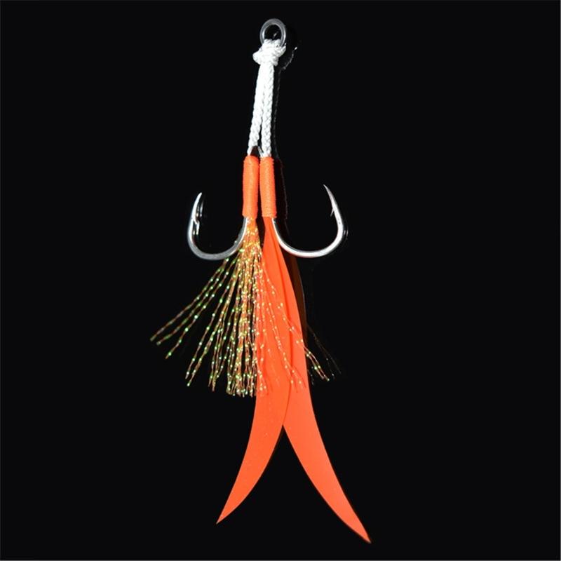 Double Fishing Assist Hook for Vertical Jigging Lures, 10Pcs Jigging Hook Slow Falling Jigs Fishing Hook Replacements