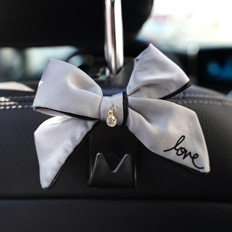 Cute Diamond Bowknot Car Seat Back Storage Hooks Vehicle Headrest Organizer Hanger for Groceries Bag Car Interior Accessories