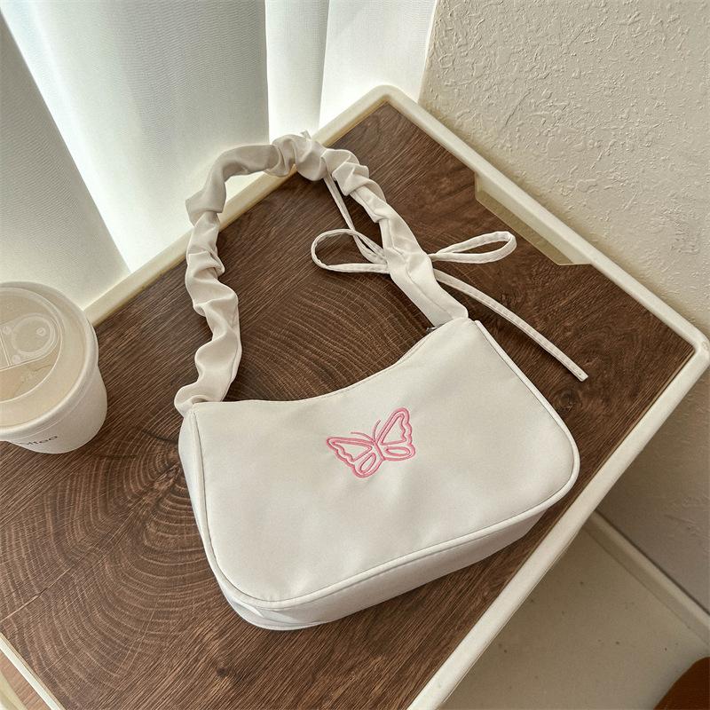 Portable nylon bag women s new trend fashion embroidered underarm bag versatile shoulder butterfly bag