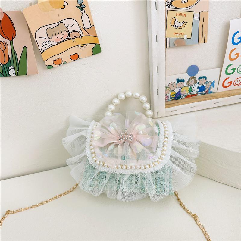 

Cute Cartoon Character Kids Shoulder Bag With Chic Bowknots And Chain Strap зелений
