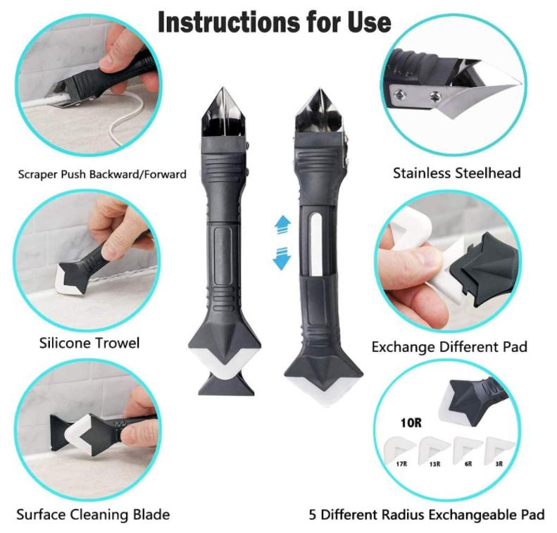 15 Pcs Caulking Finishing Tool Kit, 3 in 1 Caulking Tools (stainless Steelhead) Silicone Sealant Caulk Grout Remover Scraper and 3 in 1 Caulking Tools