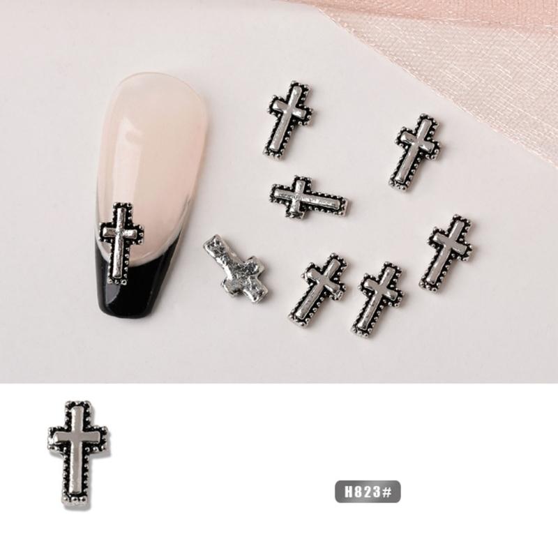 10Pcs-Cross Series 3D Nail Art Charms,Metal Punk-Chrome Hearts Nail Art Jewels Decals for Fingernail Toenail Decorations