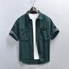 Summer Shirts for Men Japanese Style Cargo Short Sleeve Shirt Lapel Collar Double Pockets Casual Shirt Youth Streetwear Loose Top