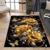 Alfombra de Franela con Estampado de Rosas Doradas y Mariposas Interior Exterior Alfombra Suave para Sala de Estar Jardín Decoración Elegante Diseño Artístico