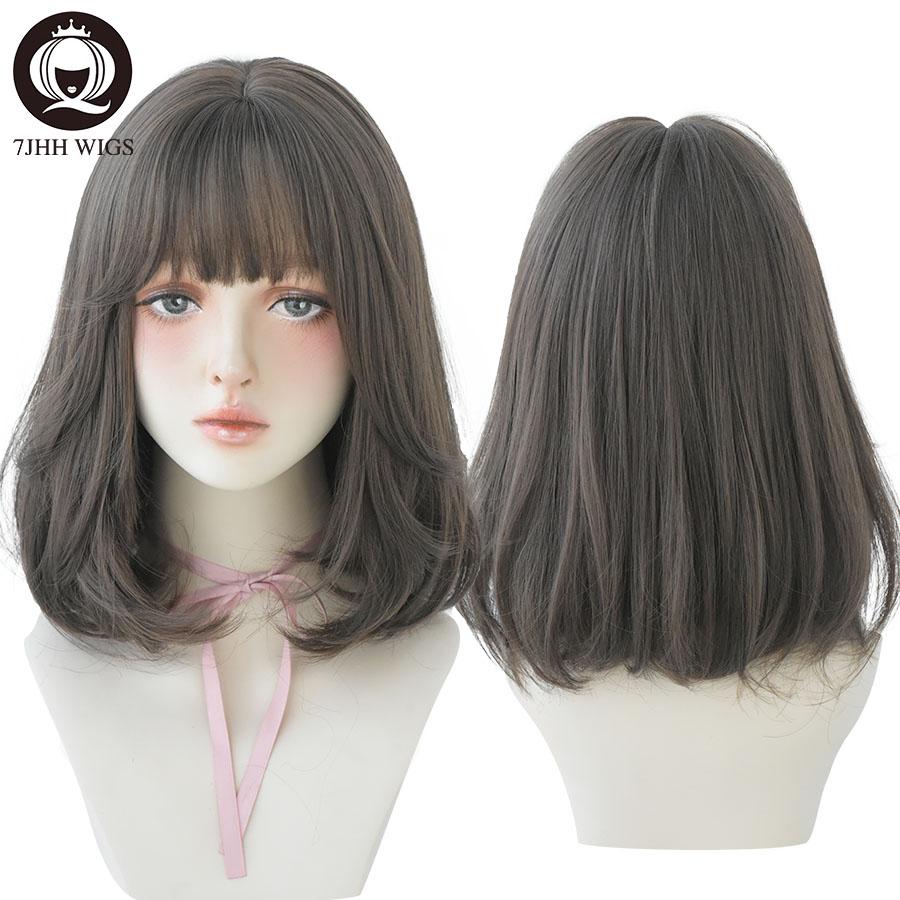 7jhh Wigs Natural Comfortable Synthetic Wig For Women Black Shoulder Straight Hair 14 Inch Fashion Hairstyle Wig