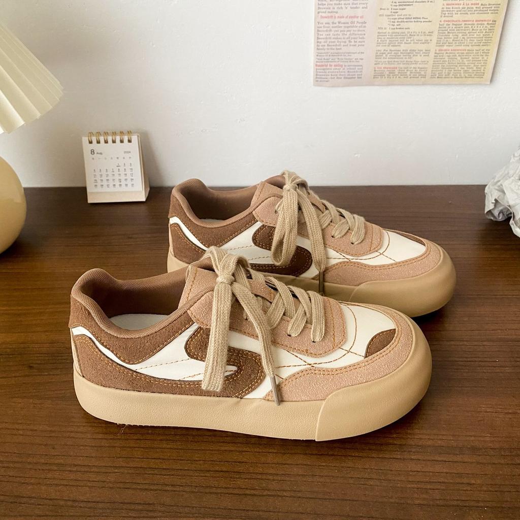 Retro red thick baseplate shoes women's autumn new niche Hong Kong style round head casual moral training shoes