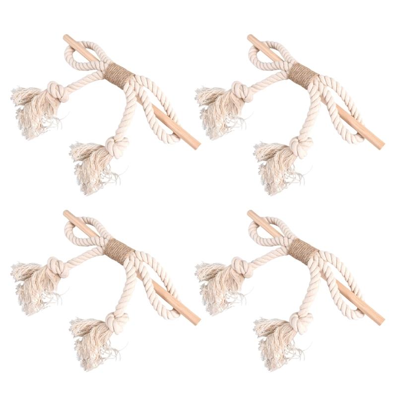 4 Pack Wood Stick and Braided Cotton Linen Rope Curtain Ties for Living Room Bedroom Window Drape Tiebacks Holdbacks