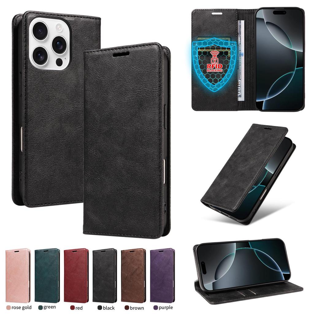 iPhone 18 Pro Max Cowhide Grain Magnetic Wallet Case - 18 Pro Business Protection