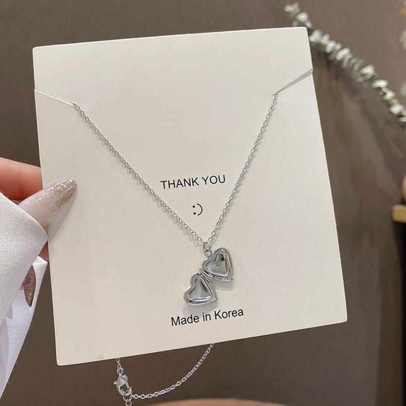 Silver Colors Necklace Single-layer Heart Openable Necklace for Women and Girls Fashion Choker Birthday Presents