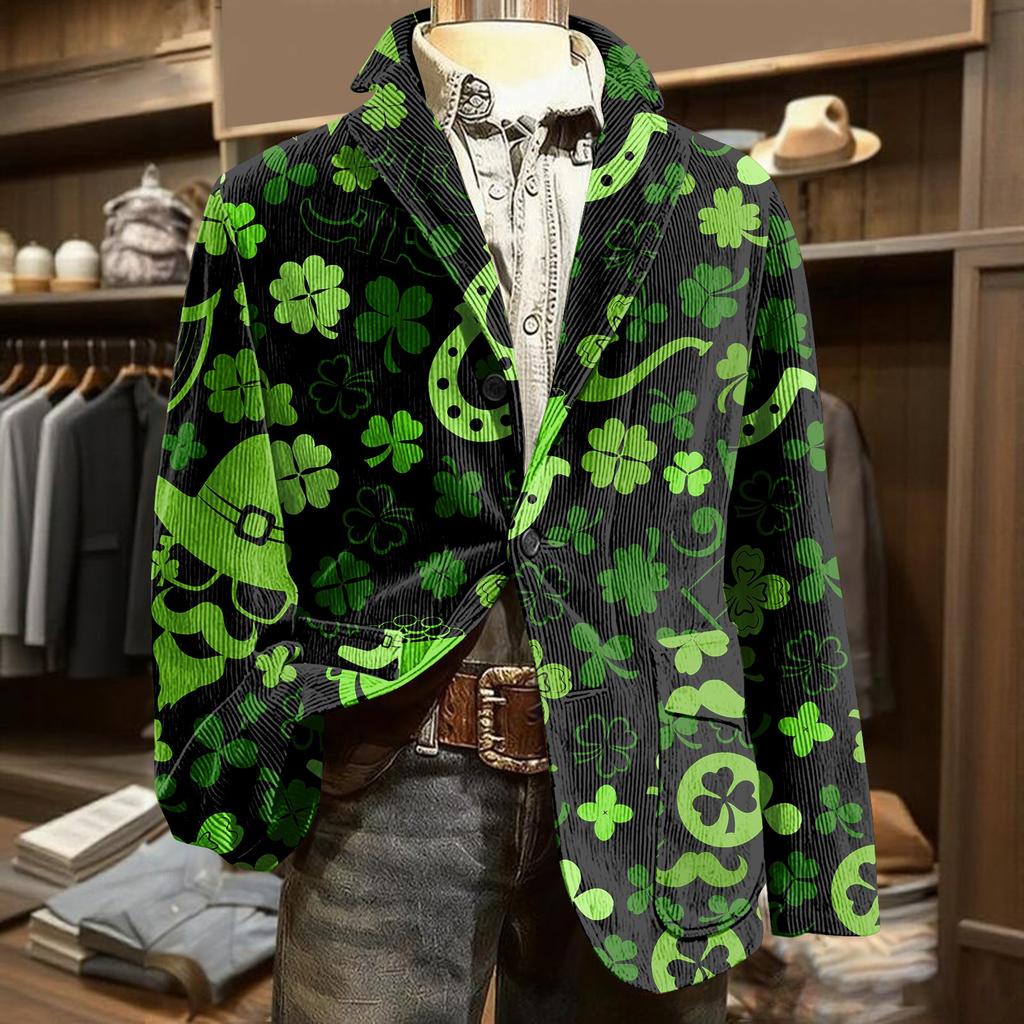 Herren Bedruckter Kord Samt Taschen Anzug Jacke Cardigan Herren Freizeitanzug