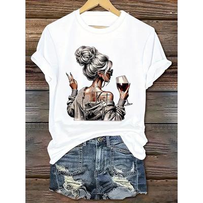 European Size Women'S Fashion T-Shirt, Printed Design Round Neck T-Shirt, Casual Short Sleeve Round Neck T-Shirt for Women.