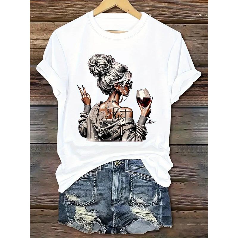 

Женская модная футболка европейского размера, футболка с принтом и круглым вырезом, повседневная футболка с коротким рукавом и круглым вырезом для женщин. S белый