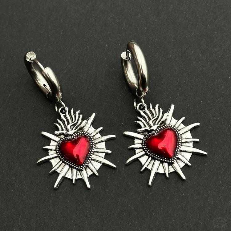 

Gothic Temperament Sacred Heart Red Black Drip Glaze Heart Shape Hoop Earrings for Women Halloween Party Stainless Steel Jewelry червоний