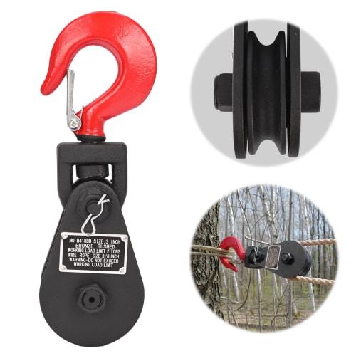 aleawol 2-ton Snatch Block, Hook-Type Pulley, Swivel Type, Single-Car Snatch, Heavy-Duty Pulley, Compatible with 9.5mm Wire Rope, for Loading Trucks,