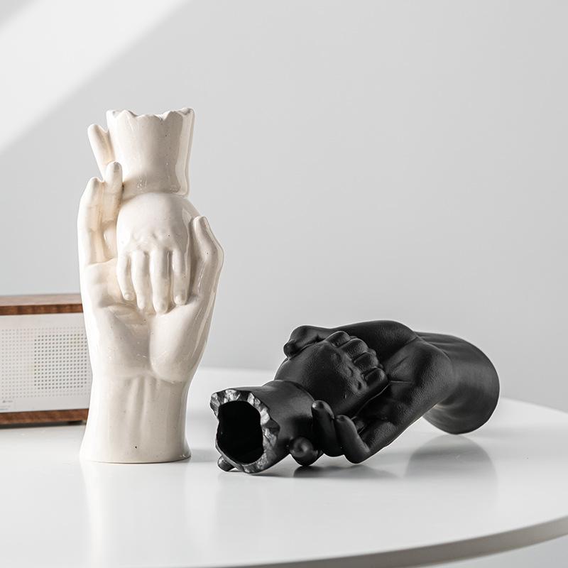 Nordische Kreative Große Hand Kleine Hand Keramikvase Leichter Luxus High-End Dekoratives Blumenarrangement Romantisches Kunstornament